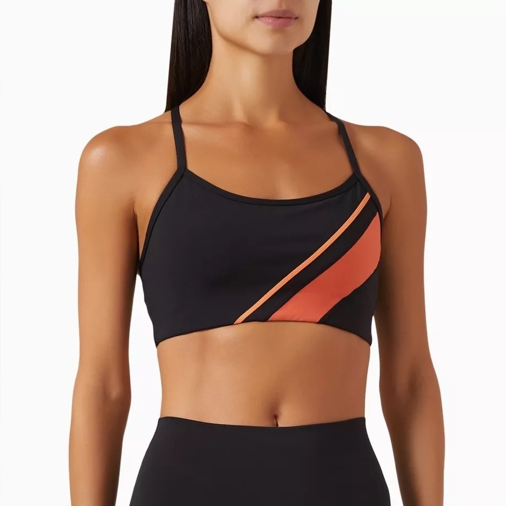 P.E. NATION Fortify Sports Bra in Recycled-polyester Black with Orange Stripe XS